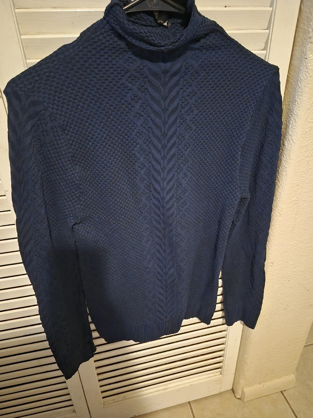 Men's Navy Cable Knit Turtleneck Sweater